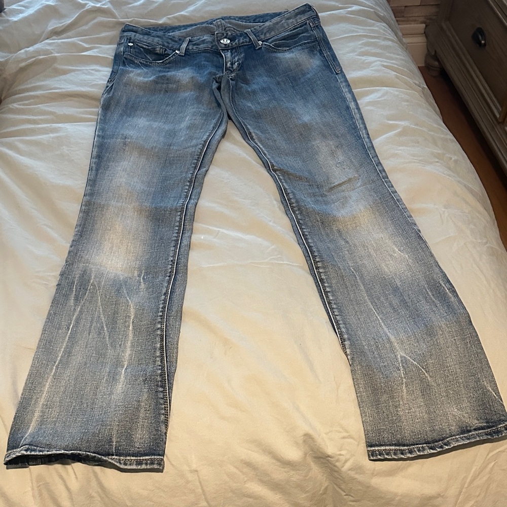 Express Light Blue Low Rise Bootcut Leg Jeans